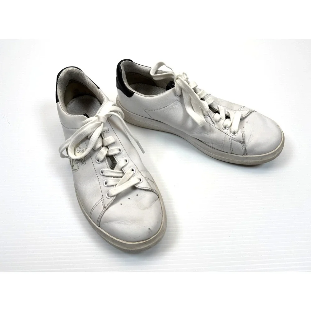 Tory Burch Double T Howell‎ Coat Sneakers Women 7M Leather Logo Lace Up Comfort